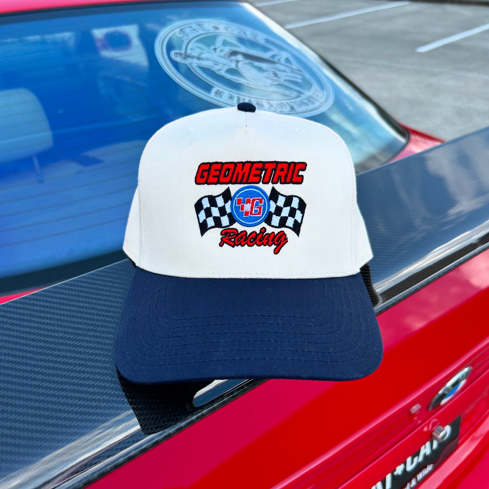 Geometric Racing Hat - (Navy/Natural)