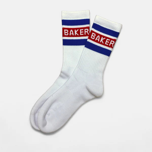 Baker Red Stripe Crew Socks (White)